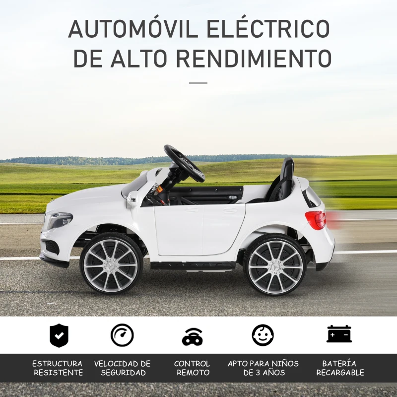 HOMCOM Coche Eléctrico para Niños de 3 Años Mercedes Benz GLA con Mando a Distancia MP3 USB Luces y Sonidos 100x58x46 cm Blanco