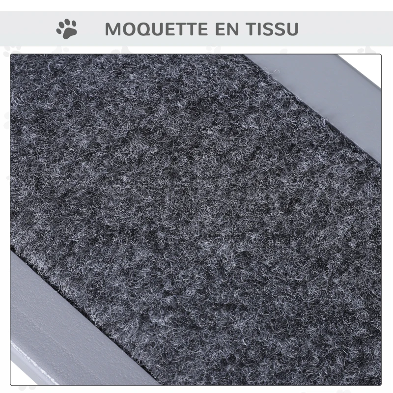 PawHut Escalier pour chien animaux rampe 3 marches revêtement tapis coffre interne rangement gris