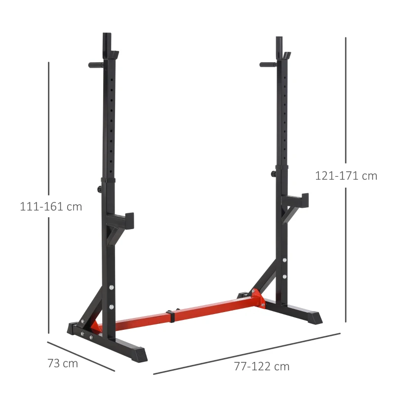 HOMCOM Langhantelständer, höhenverstellbar 77-122 cm, bis 150 kg, rutschfeste Gummifüße, Stahl, Rot+Schwarz