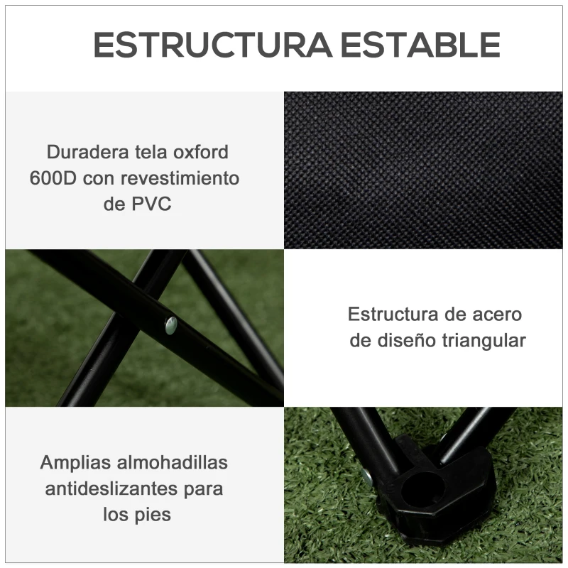 Outsunny Silla de Camping Plegable con Bolsa de Transporte y Marco de Acero Carga 110 kg para Campamento Pícnic Senderismo Negro