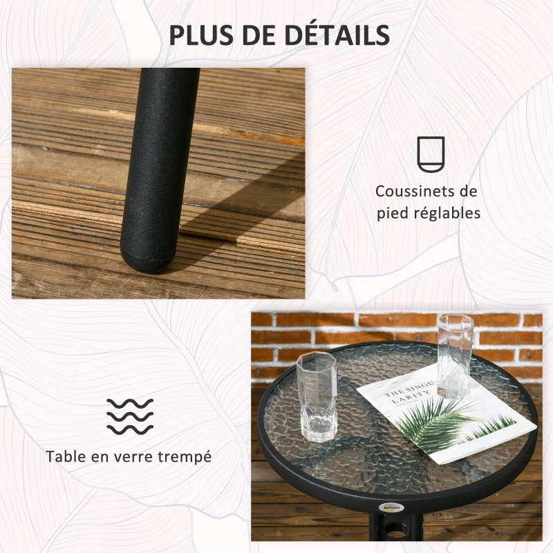 Outsunny Ensemble de jardin salon de jardin en résine tressée 3 pièces 2 fauteuils + 1 table basse plateau en verre trempé