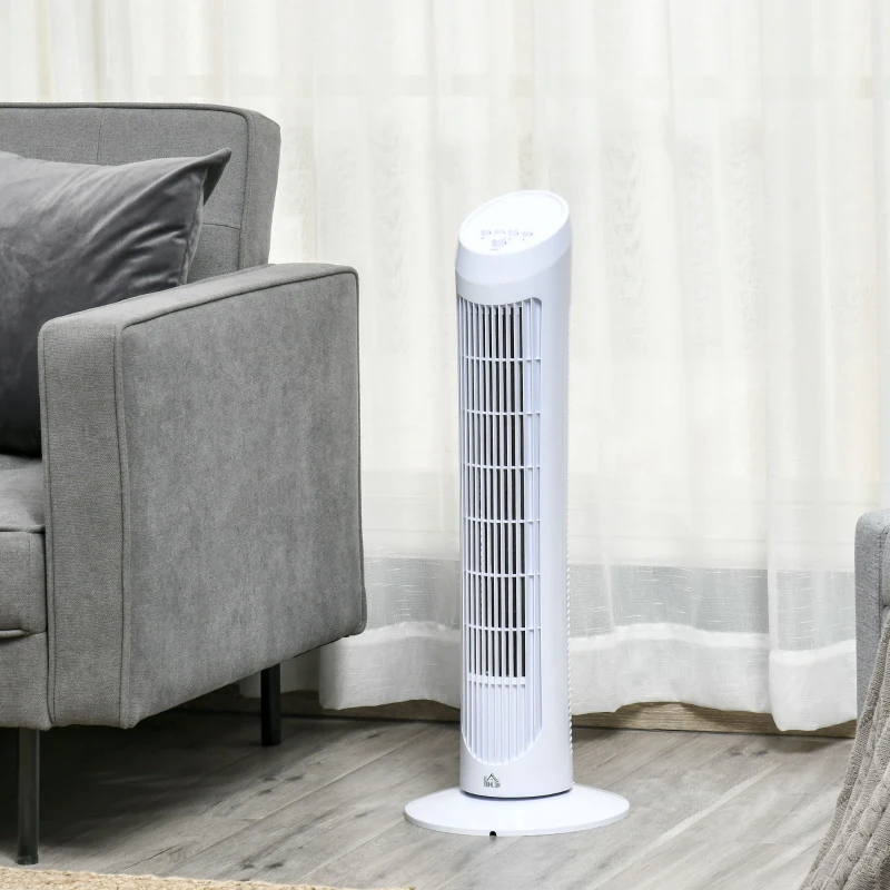HOMCOM Tower Fan for Bedroom Cooling, 30 Inch Electric 70° Oscillating Fan with 3 Speed Settings, Standing Floor Fan for Home Office Indoor, White