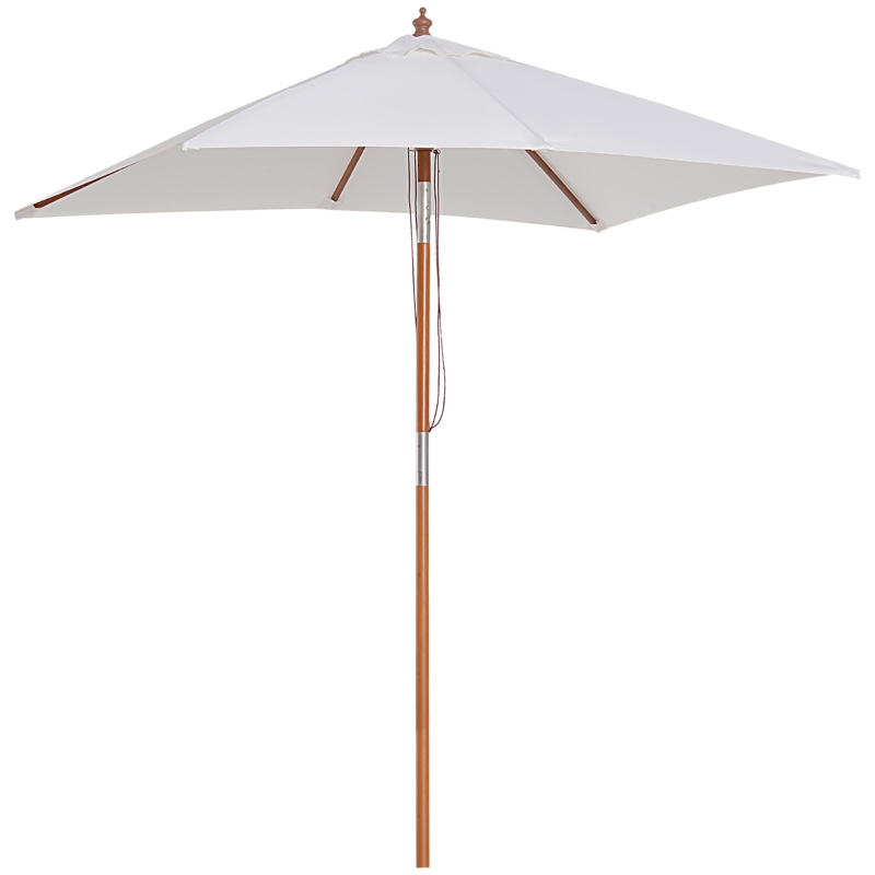 Outsunny Ombrellone da Giardino Inclinabile 2x1.5m a 6 Stecche con Palo in Legno di Abete e Corda, Beige