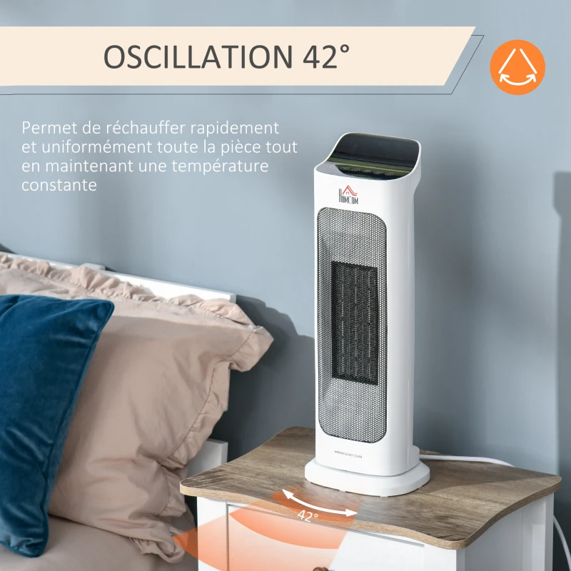 HOMCOM Chauffage soufflant oscillant minuterie 2000 W - radiateur céramique PTC - 3 niveaux de puissance - chauffage d'appoint avec télécommande blanc noir