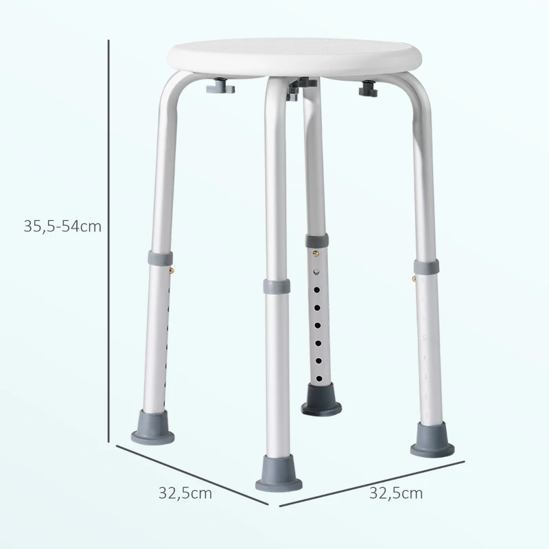 HOMCOM Tabouret de Douche réglable en Hauteur siège de Douche Ergonomique Pieds antidérapants Charge Max. 136 Kg alu HDPE Blanc