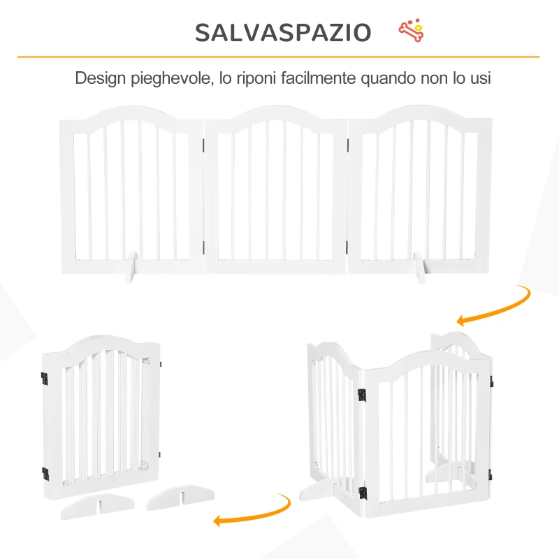 PawHut Cancellino per Cani Pieghevole a 3 Sezioni in Legno, 154.5x29.5x61cm, Bianco