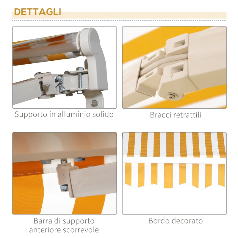 Outsunny Tenda da Sole Avvolgibile a Caduta con Manovella, in Alluminio e Poliestere, Arancione e Bianco