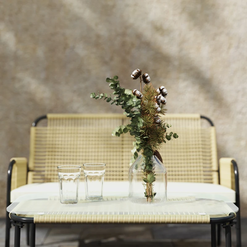 Outsunny Ensemble salon de jardin 4 pièces canapé 2 places 2 fauteuils 1 table basse avec coussins