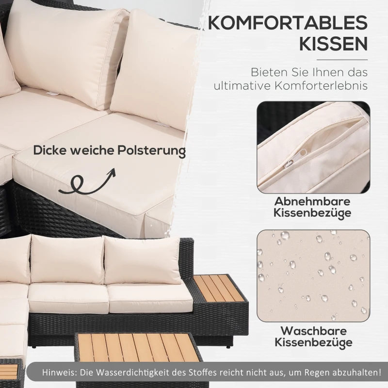 Outsunny 4-tlg. Luxus Polyrattan Gartengarnitur Gartenmöbel Garten-Set Sitzgruppe Loungeset Loungemöbel inkl. Ablagen und Beistelltisch Sitzkissen Schwarz