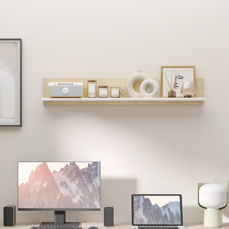 HOMCOM Estante Flotante de Madera Balda de Pared para Salón Dormitorio Pasillo Cocina Baño 120x15x20 cm Roble y Blanco