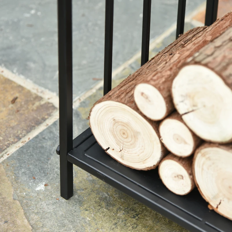 Outsunny Estante de Leña para Chimenea 44,5x33x46,5 cm Tradicional Leñero Interior y Exterior Almacenaje para Madera Soporte para Leña con Asas Diseño Elevado Negro