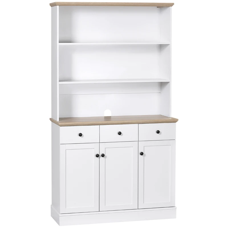 HOMCOM Küchenschrank, Buffet, 3 Schubladen, 3 Regale, 101 x 39 x 180,5 cm, Weiß/Natur