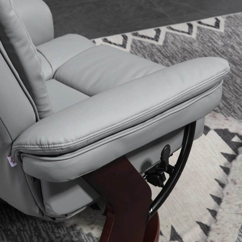 HOMCOM Fauteuil relax inclinable 135° grand confort pivotant 360° avec repose-pieds revêtement synthétique gris(m-9)