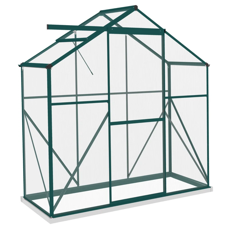 Outsunny 6 x 2.5ft Polycarbonate Greenhouse Walk-In Green House with Rain Gutter, Sliding Door, Window, Foundation, Green