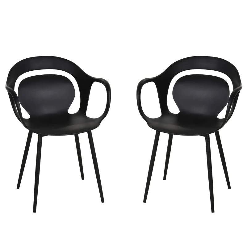 HOMCOM Lot de 2 chaises de Salle à Manger, Chaise de Cuisine, Design Simple Moderne, accoudoirs Dossier Ergonomique Confortable, Cadre PP, Pieds en métal, 58,5 x 60 x 83,5 cm, Noir