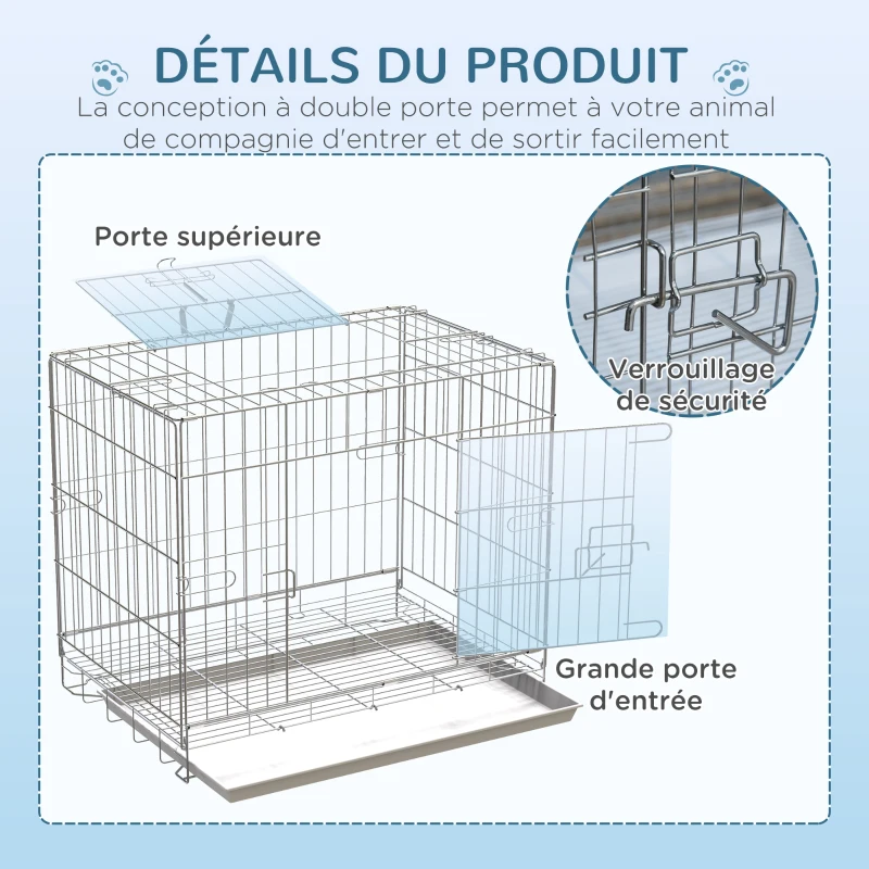 PawHut Cage pour chien pliable en fil métallique avec plateau amovible 1 porte avec serrure 61 x 43 x 50 cm blanc