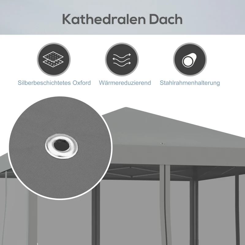 Outsunny Faltpavillon, Faltzelt mit Seitenwänden inkl. Tragetasche, Gartenpavillon, Metall, Oxfordstoff, 3 x 3 m, Hellgrau