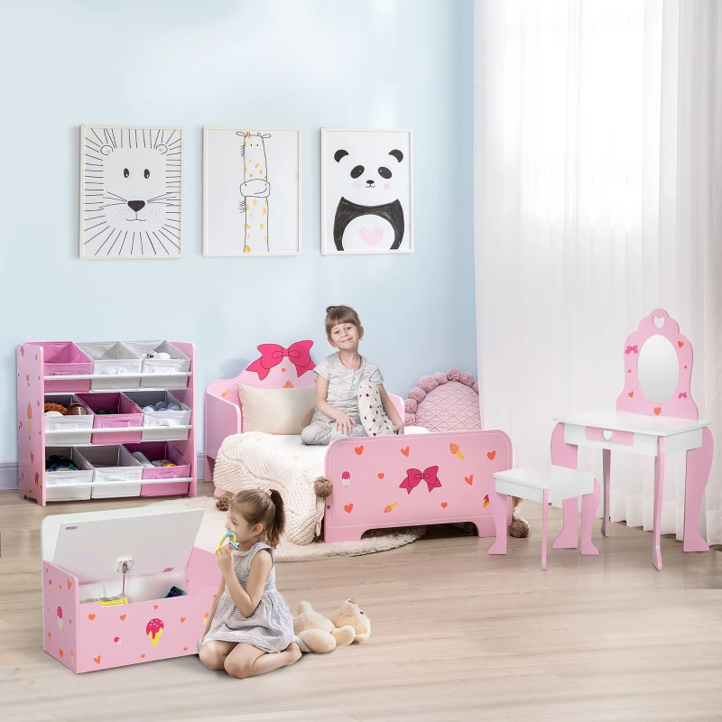 ZONEKIZ Coiffeuse enfant de 3 à 6 ans table de maquillage avec tabouret miroir et tiroir 50 x 36,5 x 89,5 cm rose