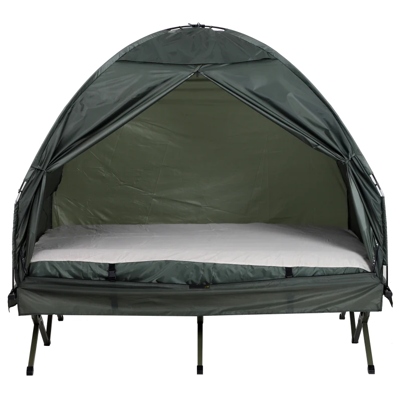 Outsunny Set da Campeggio Tenda Letto 2 Persone Materasso Gonfiabile con Borsa per il Trasporto Polietilene Verde