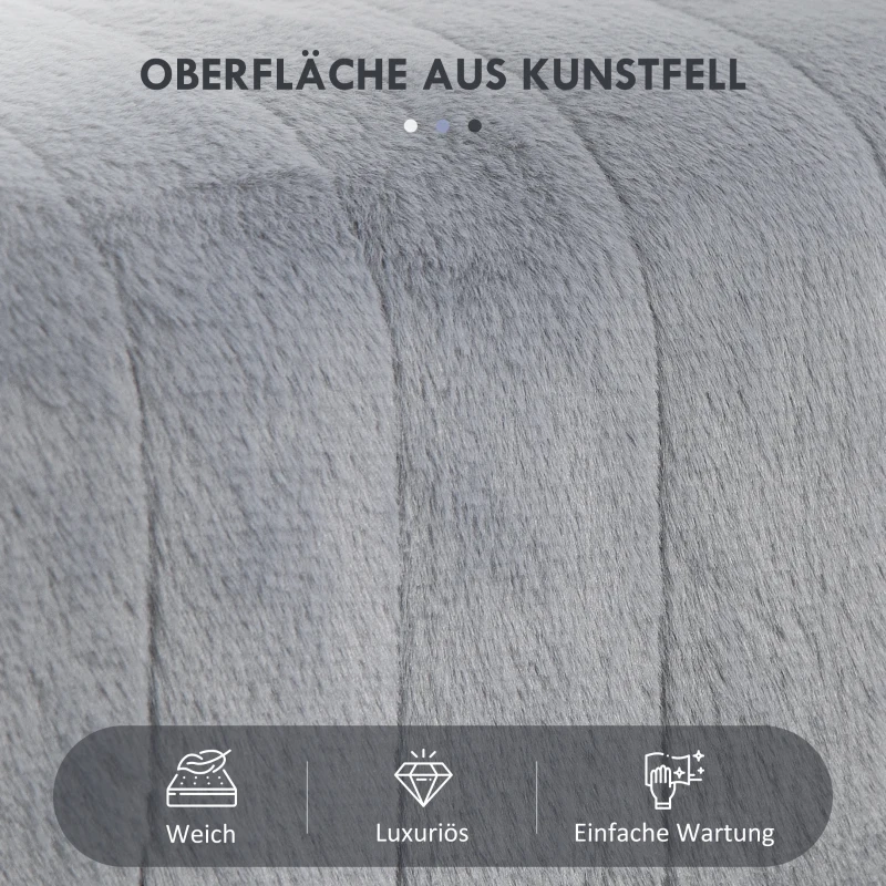 HOMCOM Sitzbank, gesteppter Sitz, Kunstfellbezug, Metallbeine, bis 120 kg, 82x30x47 cm, Grau/Schwarz