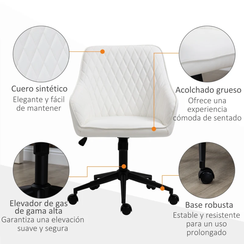 Vinsetto Silla de Oficina Basculante de Cuero PU con Altura Ajustable para Dormitorio Estudio 59x60x90-100 cm Blanco