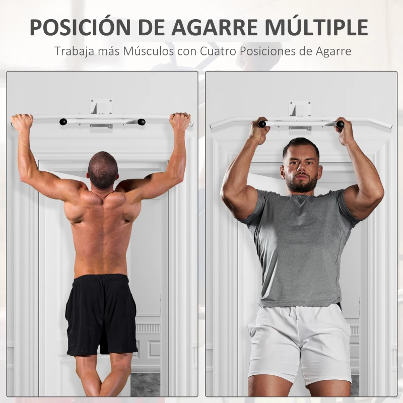 HOMCOM Barra de Dominadas de Pared Pull-Up Bar Barra de Tracción Multifuncional para Entrenamiento Fitness en Gimnasio Casa Carga 130 kg Acero 118x44x20 cm Blanco