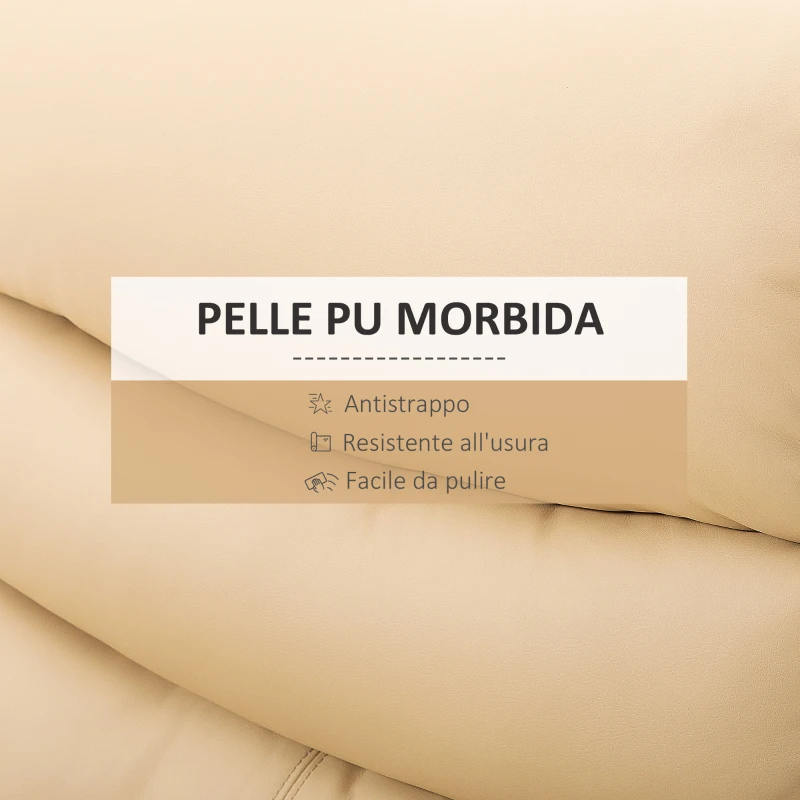 HOMCOM Poltrona Relax Reclinabile con Poggiapiedi in Finta Pelle e Imbottitura in Spugna, 78x90x105cm, Beige