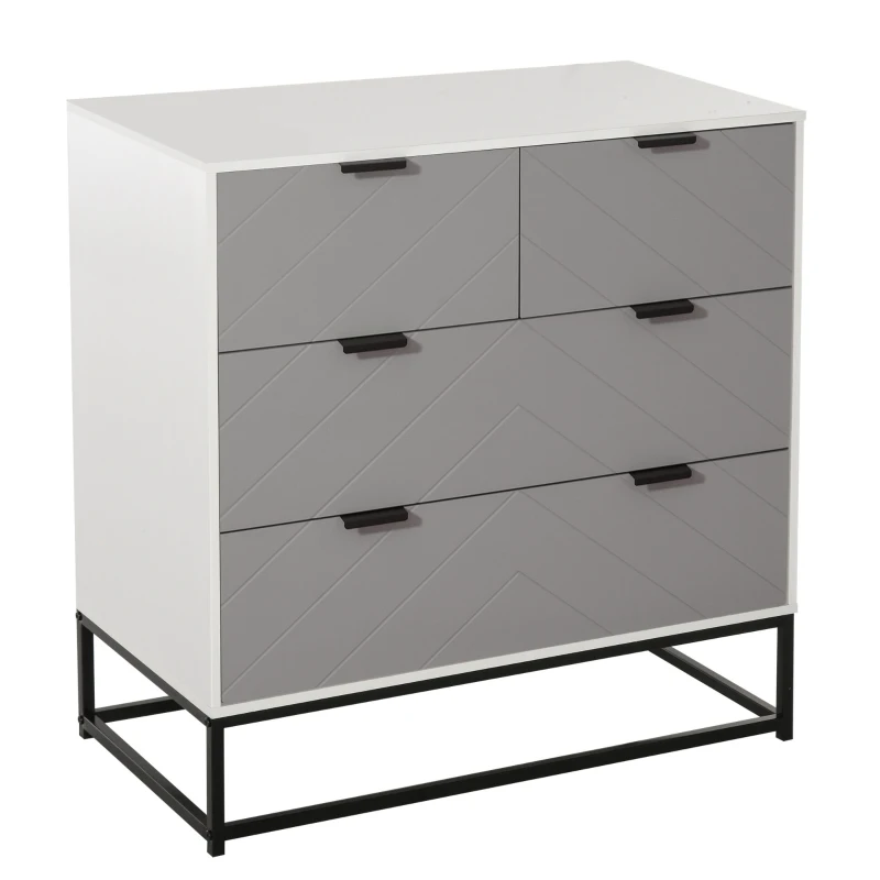 HOMCOM Cómoda de Noche Moderno Cajonera con 4 Cajones y Base Elevada para Dormitorio Salón 80x40x79 cm Blanco y Gris