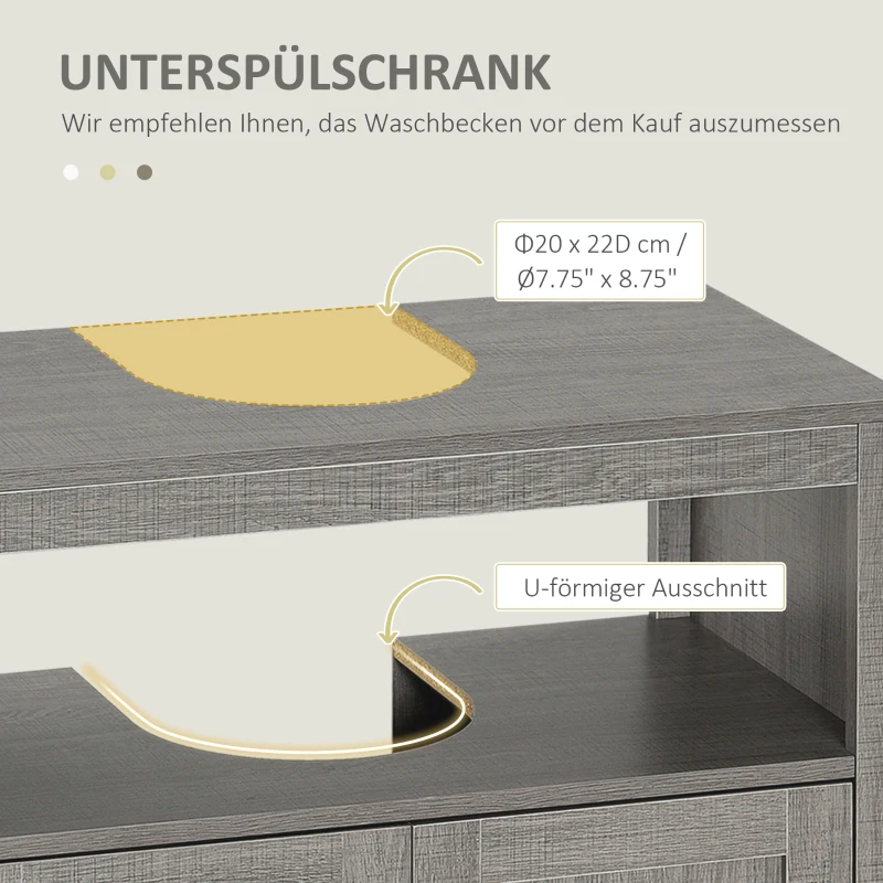 kleankin Badezimmerschrank 2 Regale 1 Schrank 60 cm x 30 cm x 60 cm Holzwerkstoff Grau