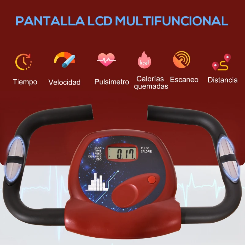 HOMCOM Bicicleta Estática Plegable con Resistencia Magnética Asiento con Altura Ajustable y Pulsómetro 43x97x109 cm Rojo(m-4)