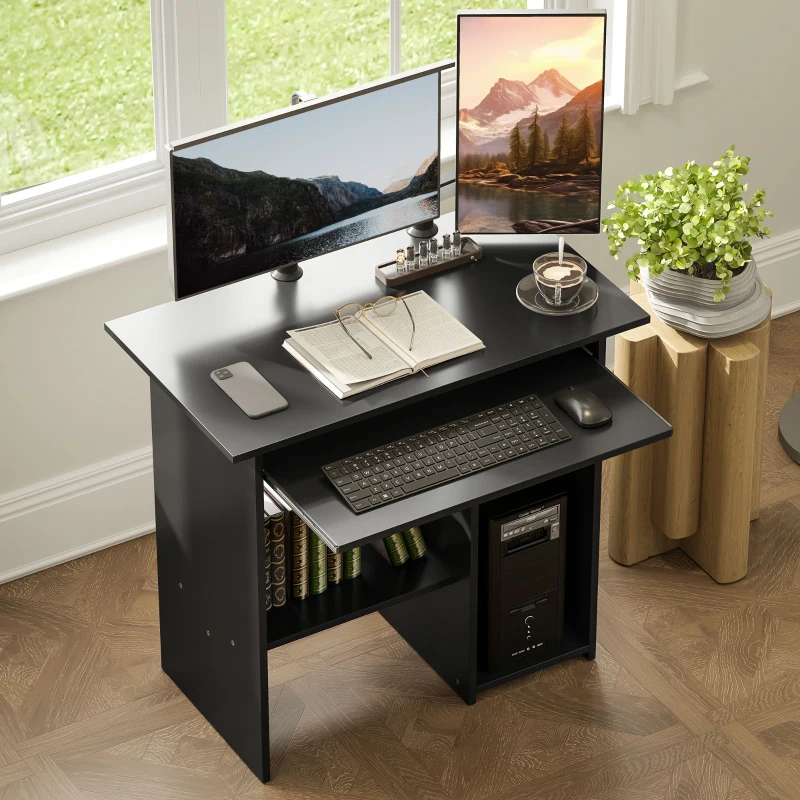 HOMCOM Computertisch, Schreibtisch, Spanplatte, Metall, 80 x 45 x 75 cm, Schwarz(m-7)