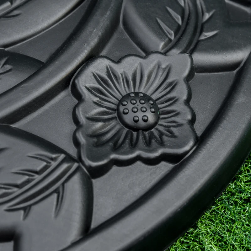 Outsunny Pied de demi-parasol demi-pied socle de parasol base de lestage ciment HDPE motif fleurs cannulation pour parasols Ø 35, 38 et 48 mm noir