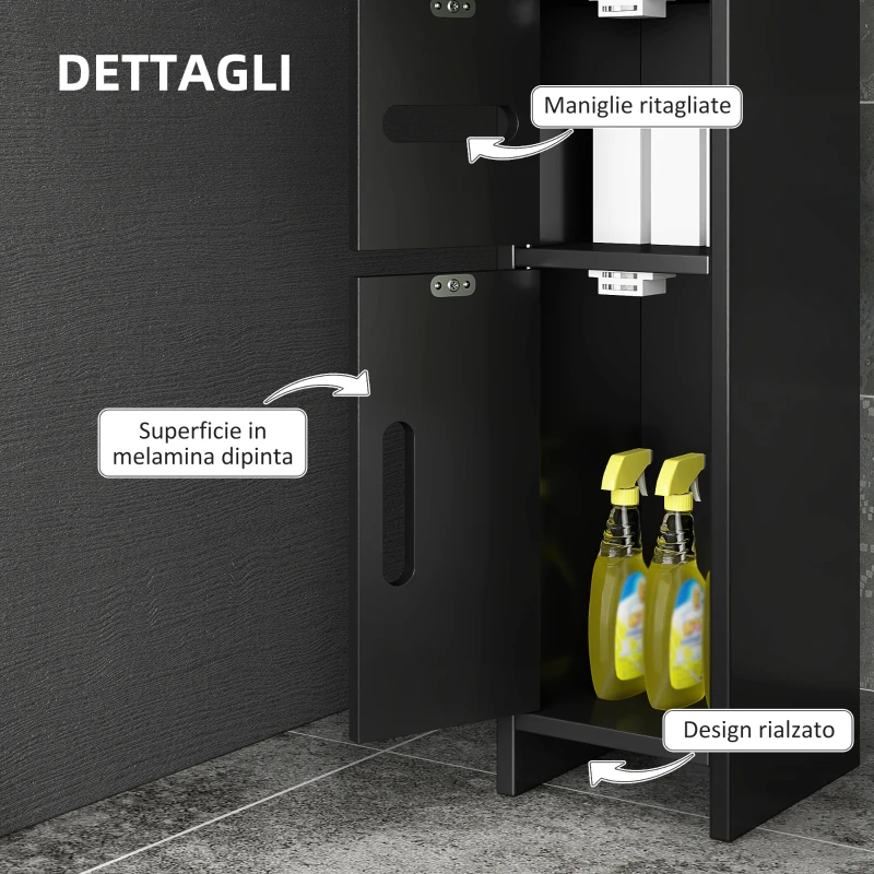 kleankin Colonna Bagno con Mensole e Armadietti, Mobile Alto Salvaspazio in Legno 15x17x120cm, Nero