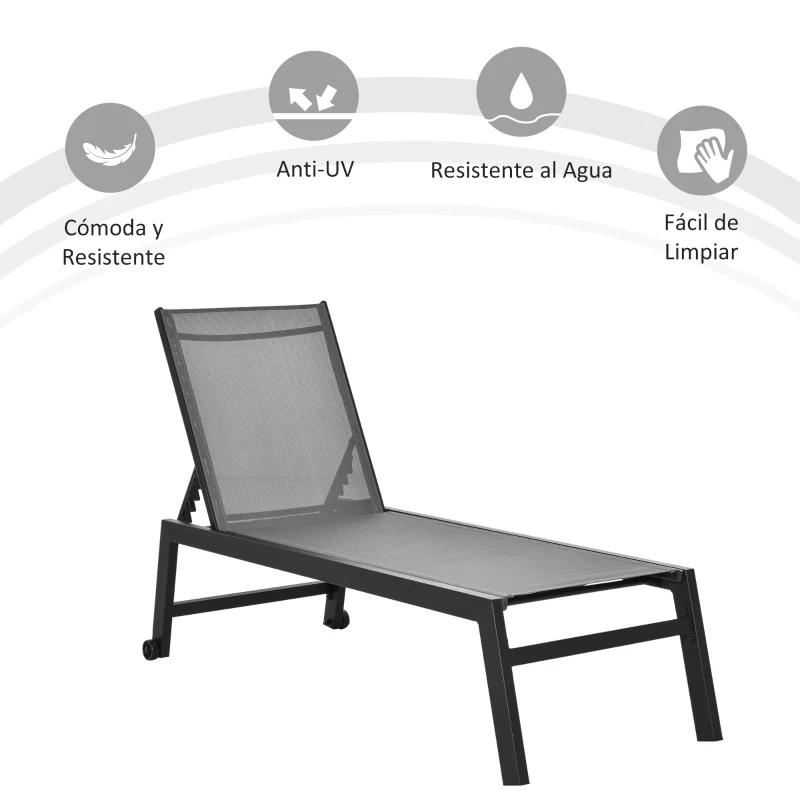 Outsunny Tumbona de Jardín de Aluminio Tumbona Exterior con Respaldo Reclinable en 5 Posiciones Carga 120 kg 169x65x102 cm Verde