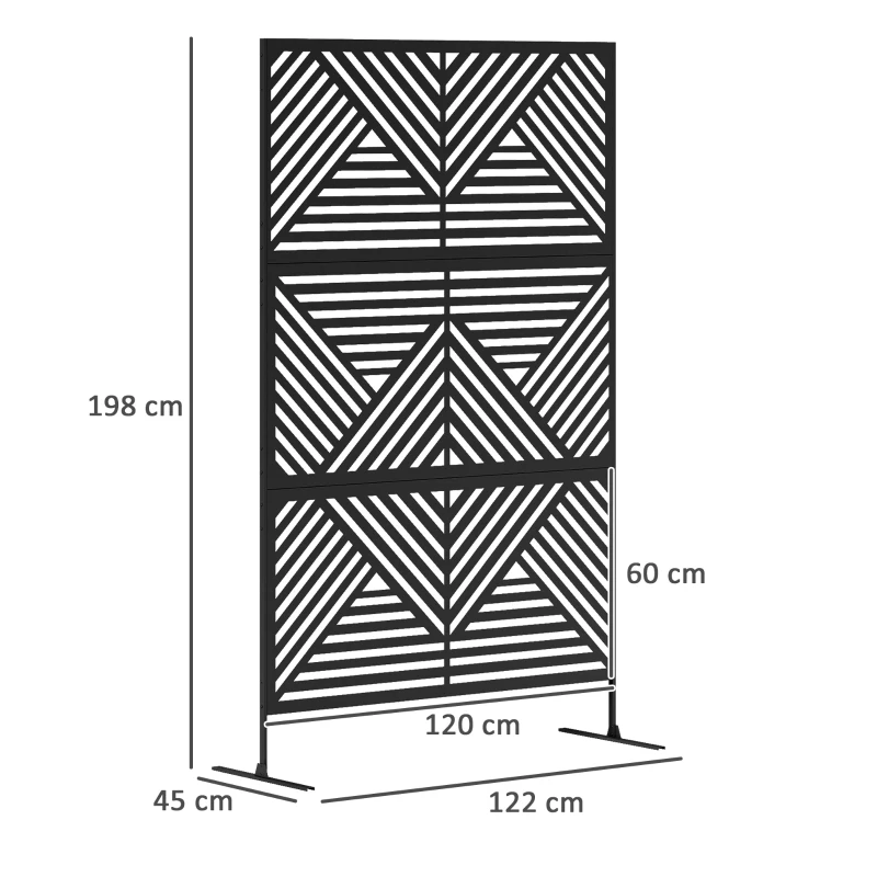 Outsunny Separé Divisorio da Esterno Decorativo e Traliccio per Rampicanti, 122x45x198 cm, Nero
