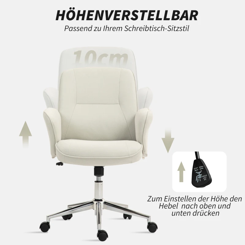 Vinsetto Bürostuhl, höhenverstellbar, atmungsaktiver Bezug, Wippfunktion, bis 120 kg, Cremeweiß