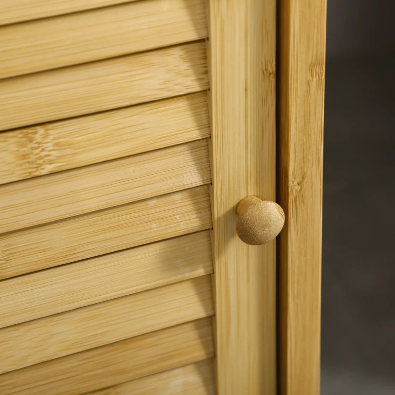 kleankin Estantería de Baño de Bambú Estantería de Almacenaje para Baño con 1 Puerta y Estante para Cocina 33x36,5x67 cm Natural
