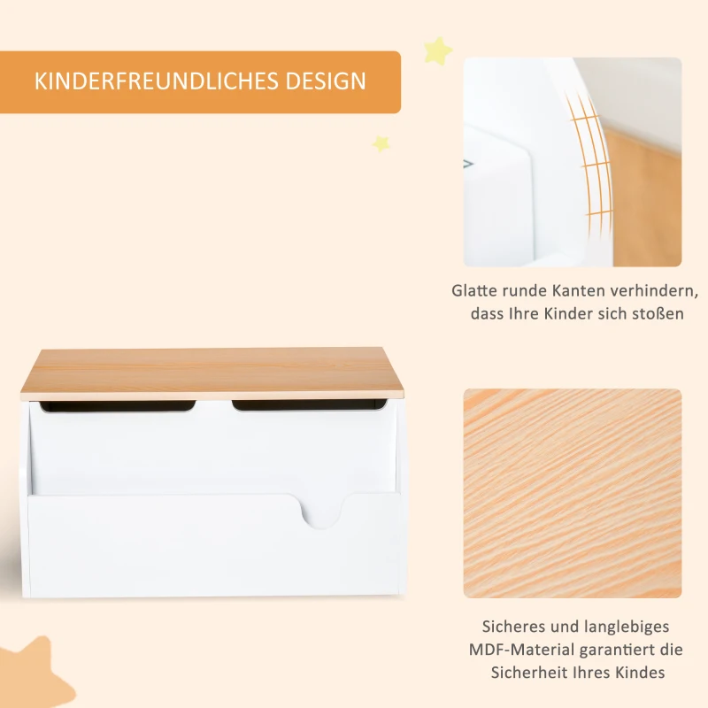 HOMCOM Kindersitzbank mit Stauraum 2-in-1 Truhenbank Spielzeugkiste Aufbewahrungstruhe 3-8 Jahre Kindermöbel Weiß 58 x 43 x 30 cm