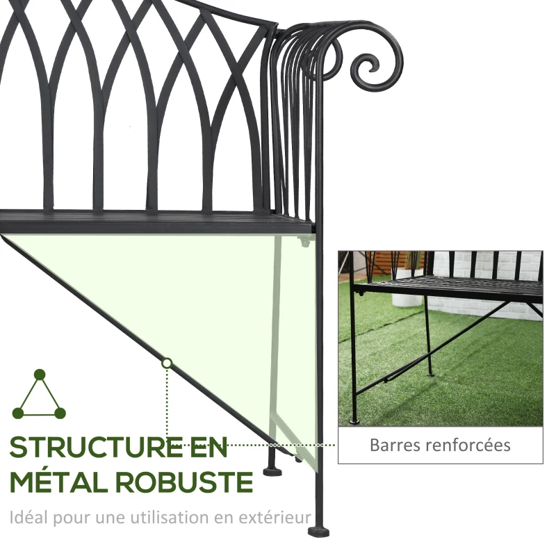 Outsunny Banc de jardin en métal noir façon fer forgé 2 personnes dim. 119l x 55P x 89H cm