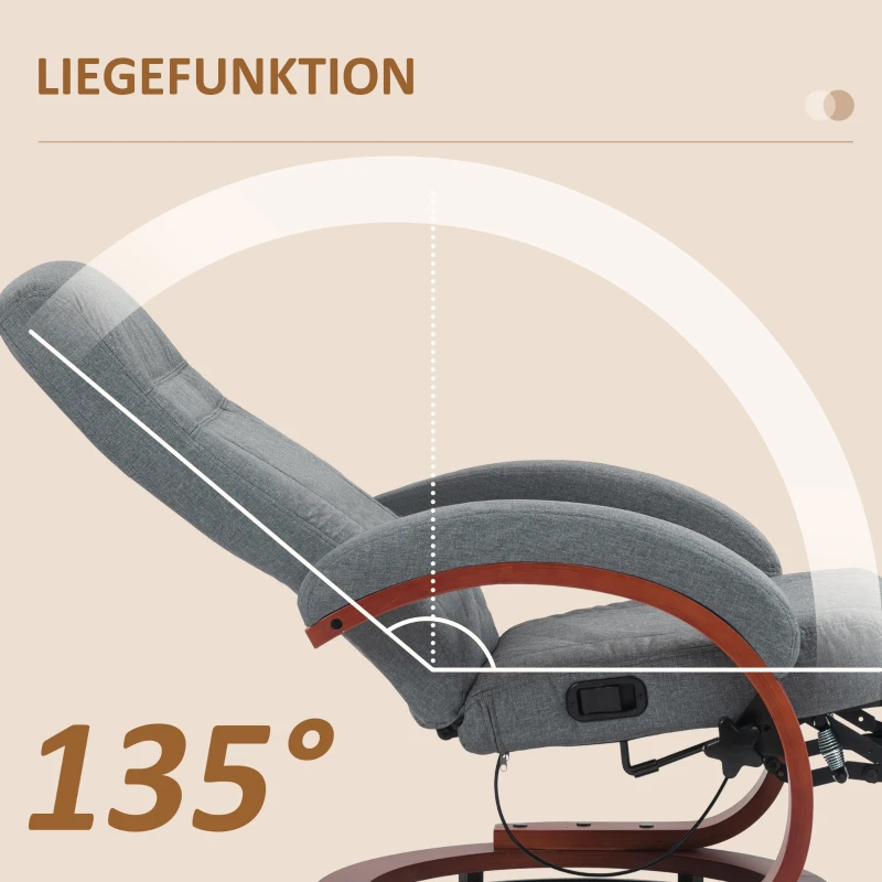 HOMCOM Relaxsessel mit klappbarer Fußstütze, drehbar, neigbare Lehne, Leinenoptik, bis 140 kg, Grau(m-4)