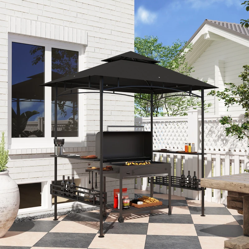 Outsunny 150 x 240cm BBQ Grill Gazebo, with Shelves - Grey