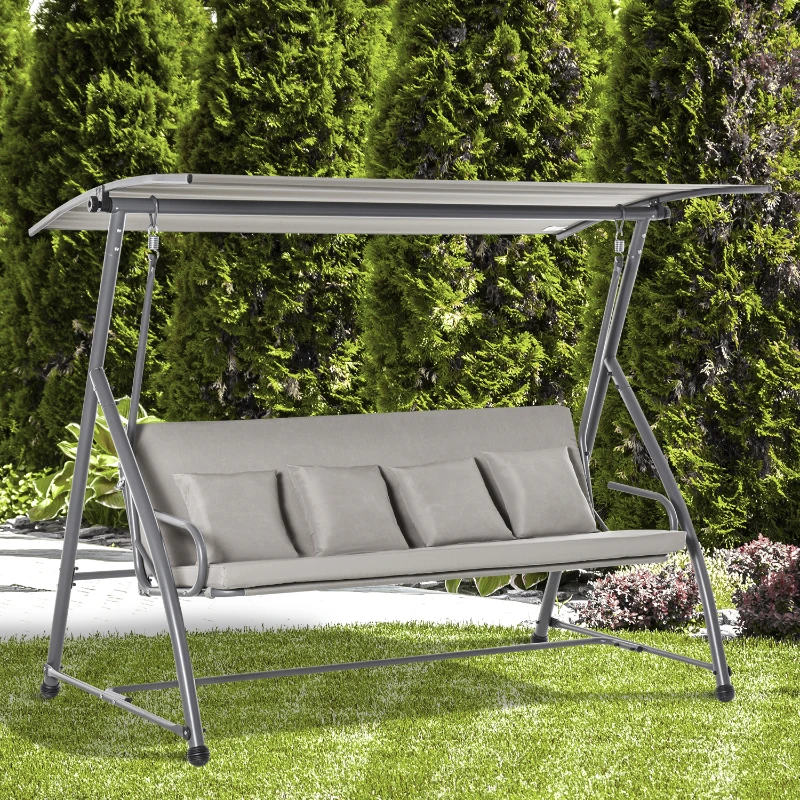 Outsunny Hollywoodschaukel Gartenschaukel Hängebank 3 sitzer Schaukel mit verstellbarem Dach Liegefunktion Polyester Braun 215 x 120 x 165 cm