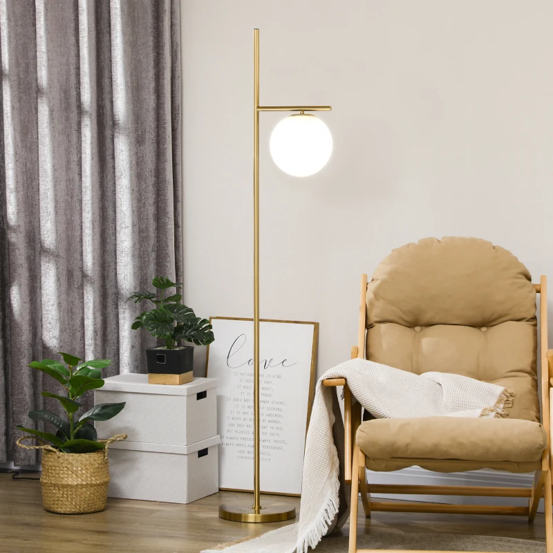 HOMCOM Lampadaire lampe à pied en métal avec abat-jour câble de 180 cm avec interrupteur à pied 30 x 25 x 159 cm or blanc