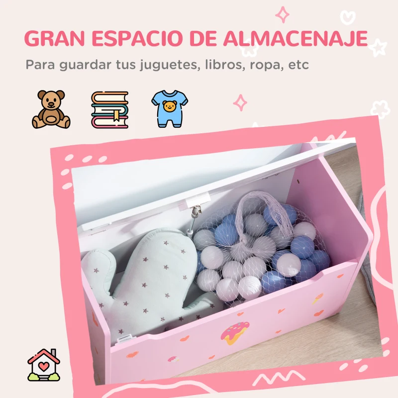 ZONEKIZ 2 en 1 Banco Infantil con Baúl de Almacenamiento para Niños de +18 Meses Carga 50 kg 60x30x50 cm Rosa