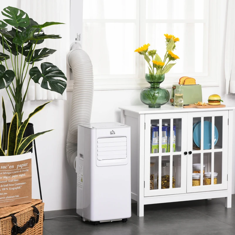 HOMCOM Mobile Klimaanlage 5k BTU 2,4KW 4-in-1 Klimagerät mit Fernbedienung, Kühlung, Luftentfeuchtung, Ventilator, Schlafmodus, für 8-12 ㎡, 24h Timer, 2 Geschwindigkeitsstufen, LED-Display ABS