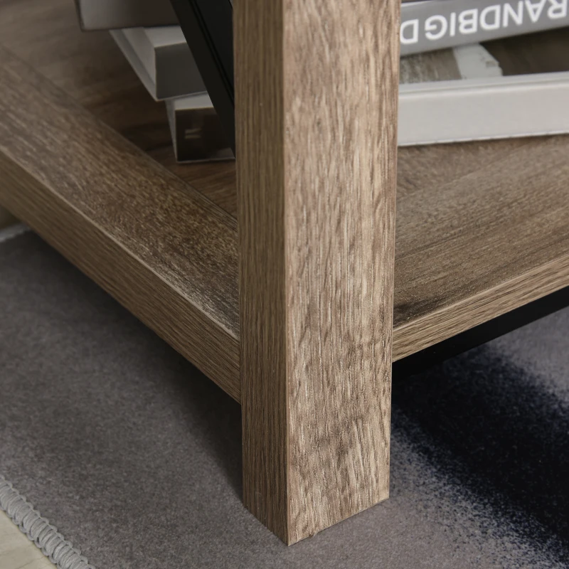 HOMCOM Mesa Auxiliar Mesa de Café Estilo Retro Industrial con Estante Inferior de Almacenaje Multifuncional Marco de Forma X 40,5x40,5x60 cm Roble