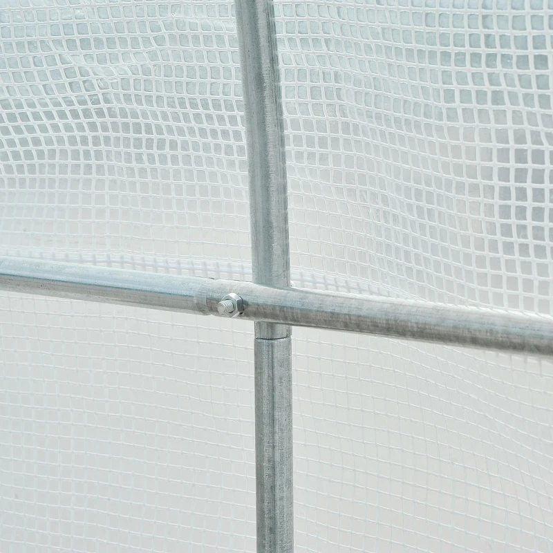 Outsunny Invernadero de Túnel 3,5x2x2 m con 6 Ventanas de Malla y Puerta Enrollable con Cremallera Anti-UV Blanco