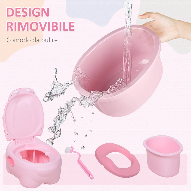 HOMCOM Vasino Per Bambini 6 Mesi-48 Mesi Antiscivolo Ippopotamo Rosa (40x30x23cm)