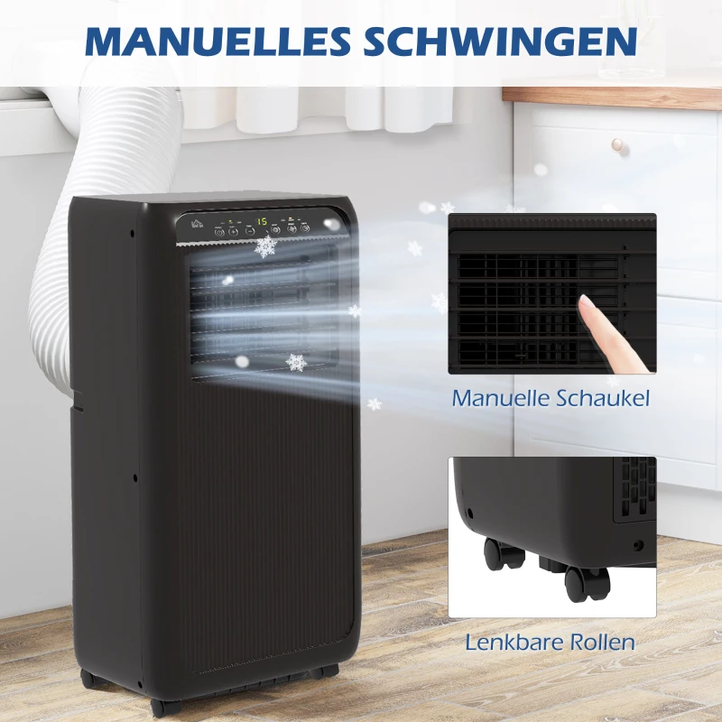 HOMCOM Mobile Klimaanlage Mini Klimagerät, 24-Stunden-Timer, 3 Geschwindigkeiten, 33 x 28 x 68,5 cm, Schwarz