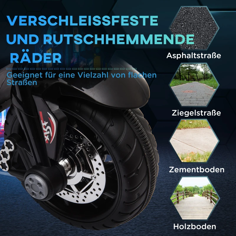 HOMCOM Elektro-Kindermotorrad, Lichter & Geräusche, 3 km/h, wiederaufladbar, Kunststoff & Metall, Schwarz/Rot(m-6)